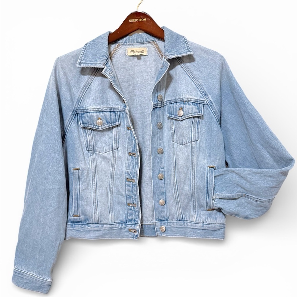 Madewell Oversized Jeans Jacket raglan sleeve 100% Cotton, size S relaxed fit